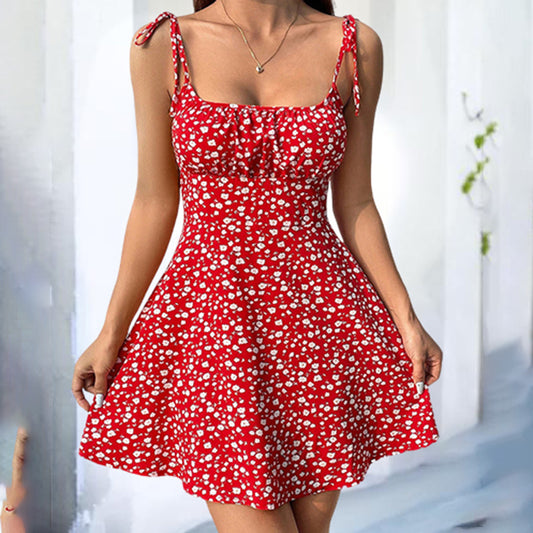 Womens Floral Mini Dress Spaghetti Strap Sleeveless  Boho Dresses