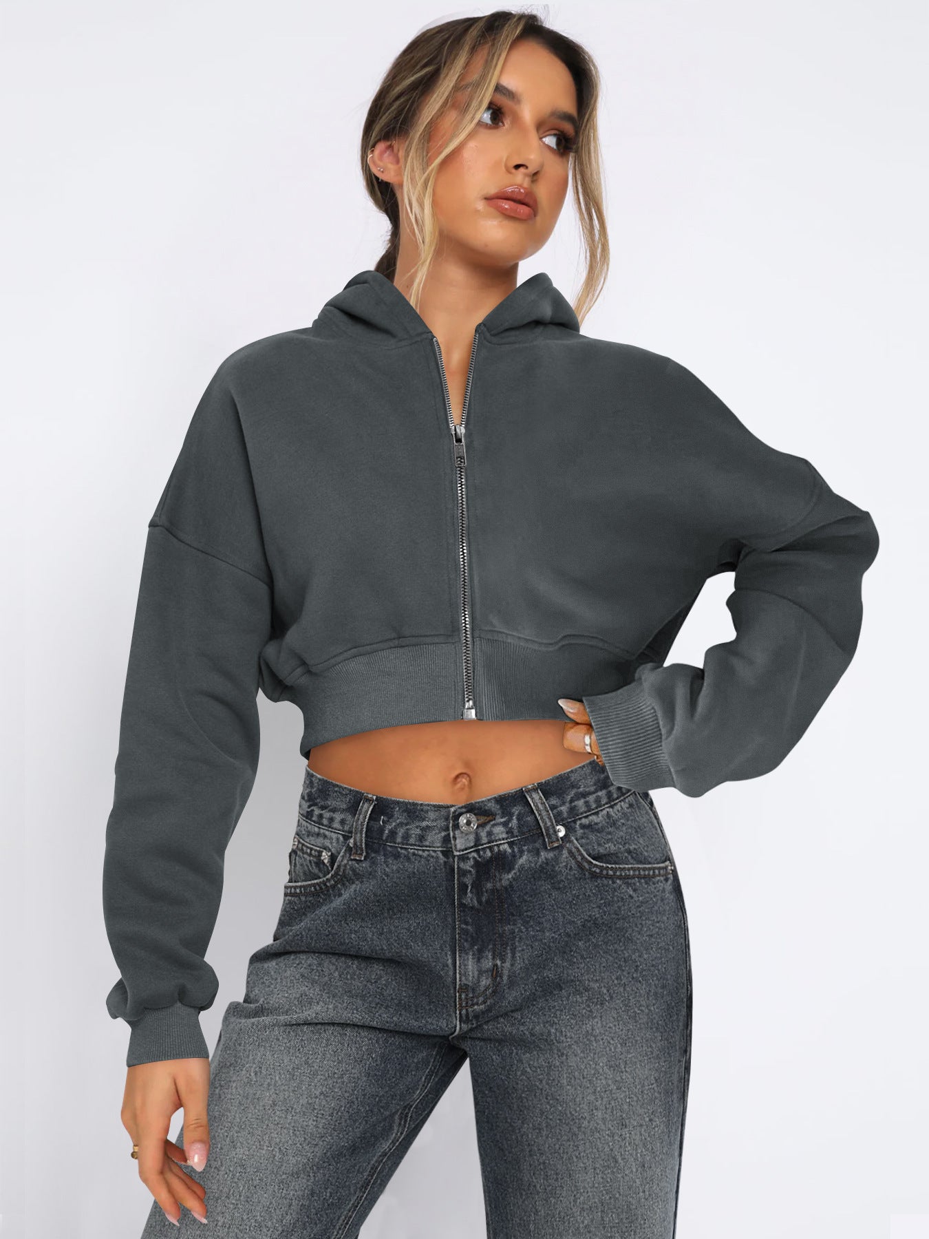 Long Sleeve Fleece Zipper Cardigan Hoodie