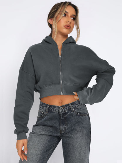 Long Sleeve Fleece Zipper Cardigan Hoodie
