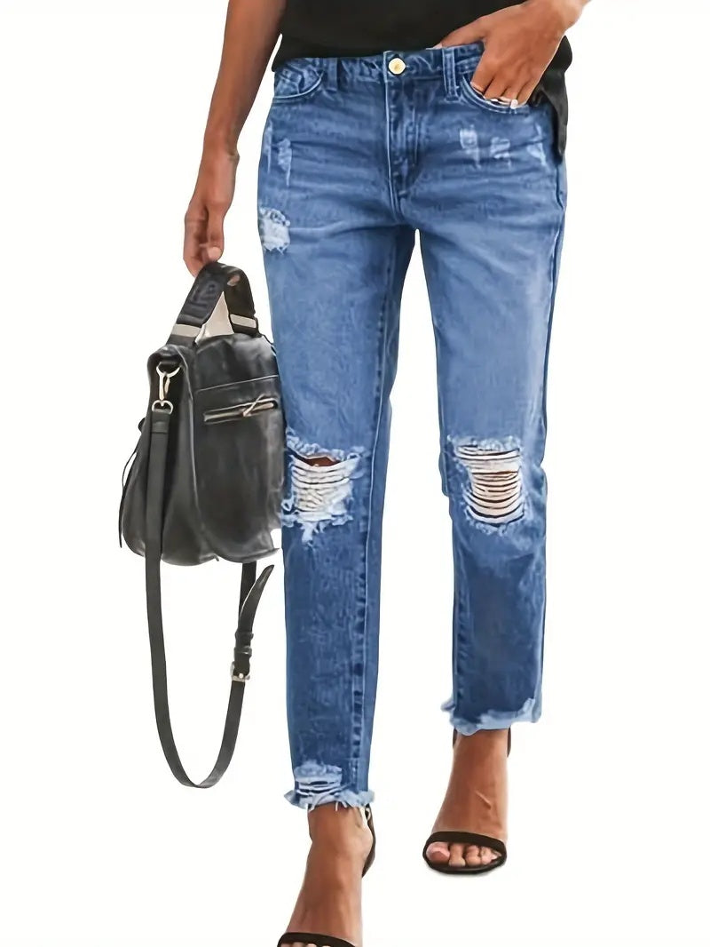 Stretchy Boyfriend Jeans For Women - Ripped, Distressed, Comfortable Denim Pants
