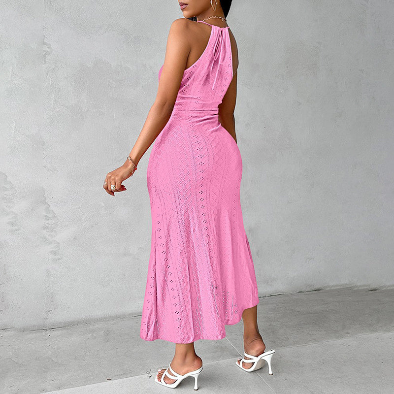Women's Halter Neck Ruched Bodycon Midi Dresses