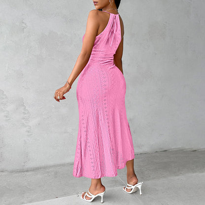 Women's Halter Neck Ruched Bodycon Midi Dresses