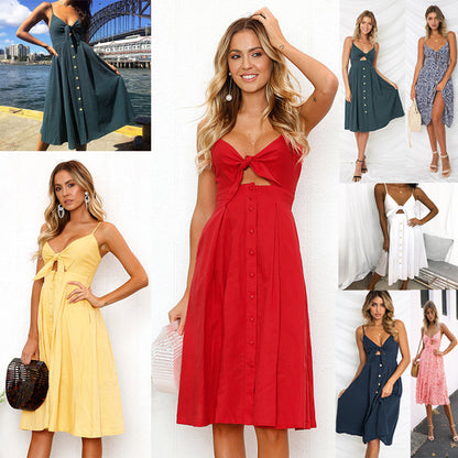 Women Summer Sleeveless Backless Strap dress