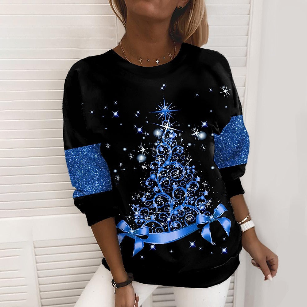 Christmas Pullover Fashion Casual Sweatshirt Long Sleeve Printed Round Neck top