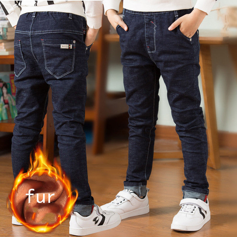 Children's Clothing, Boys' Jeans With Thick Fleece