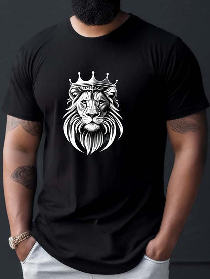 Lion Wearing Crown Print T-shirt