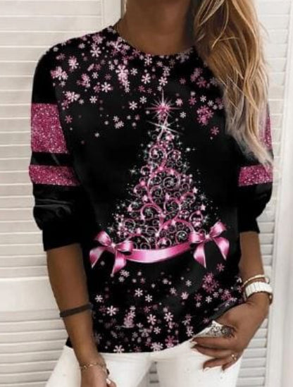 Christmas Pullover Fashion Casual Sweatshirt Long Sleeve Printed Round Neck top
