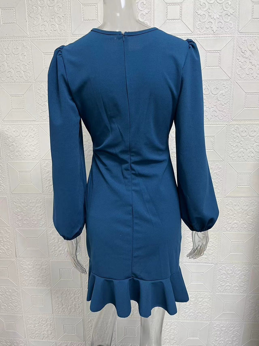 Women's Puff Long Sleeve Dresses Fashion Graceful Solid Color Slim Hip-covering Short Dress Womens Clothing