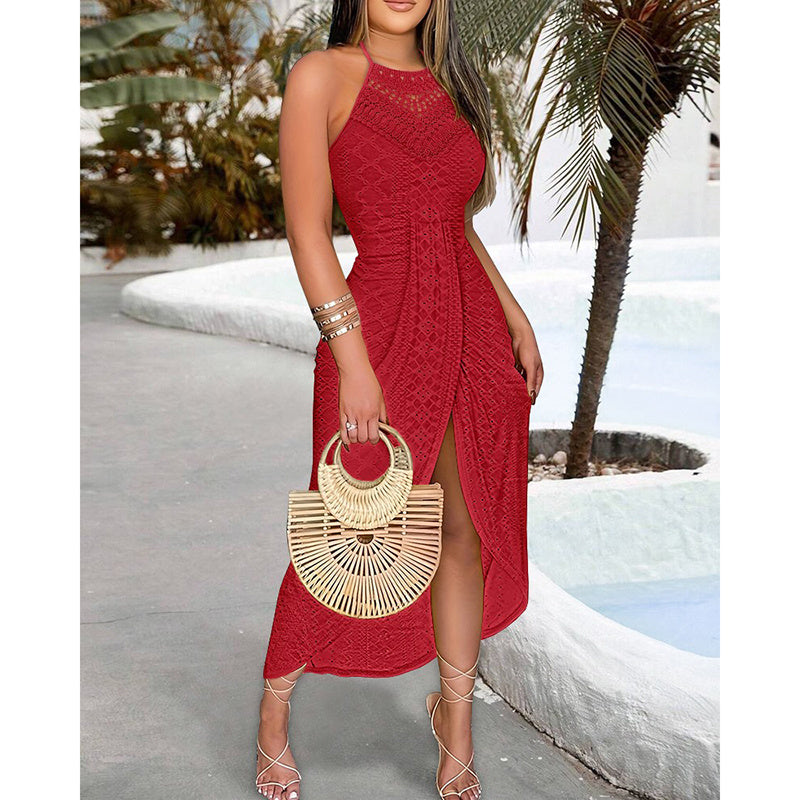 Women's Halter Neck Ruched Bodycon Midi Dresses