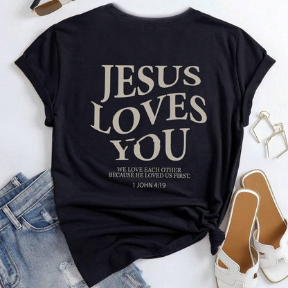 Jesus Loves You Letter Print Women T-Shirt