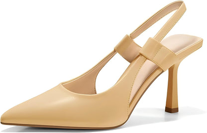 Coutgo Womens Slingback Heels Closed Pointed Toe Slip-on Kitten Heels Sandals Party Prom Dress Shoes