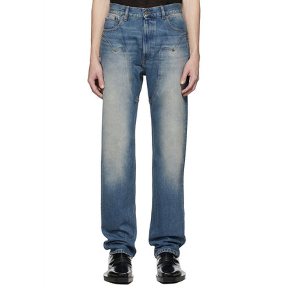 Straight Slim Jeans With Washed Old Blue Stitching