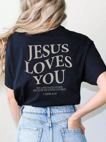 Jesus Loves You Letter Print Women T-Shirt