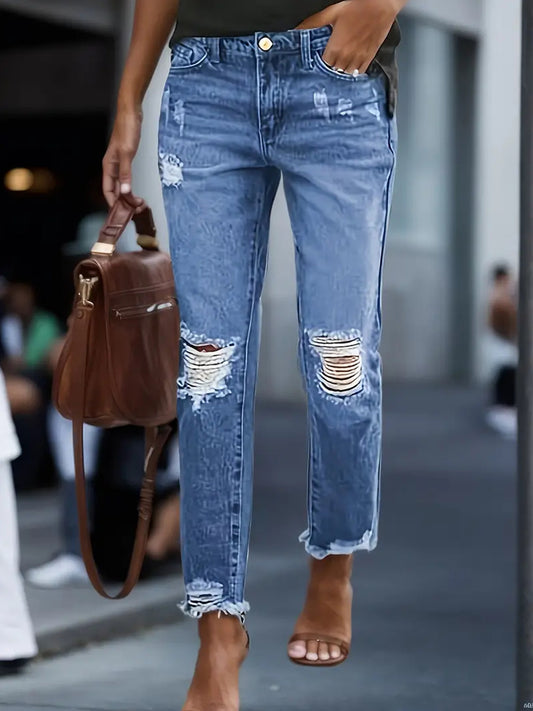 Stretchy Boyfriend Jeans For Women - Ripped, Distressed, Comfortable Denim Pants