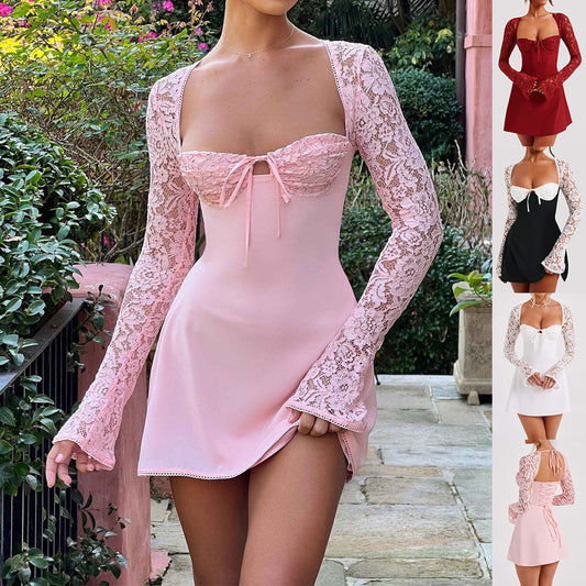 Lace Long Sleeve backless Dress
