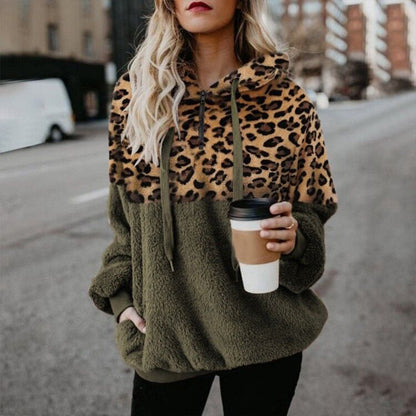 Leopard Print Hooded Sweater Loose Fall Winter Women top