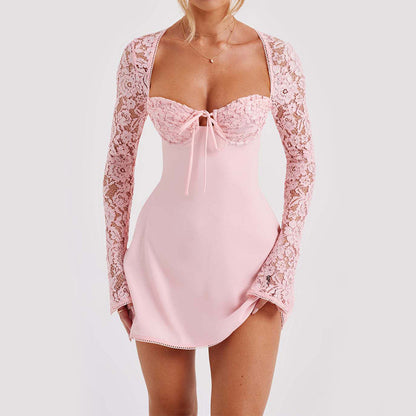 Lace Long Sleeve backless Dress