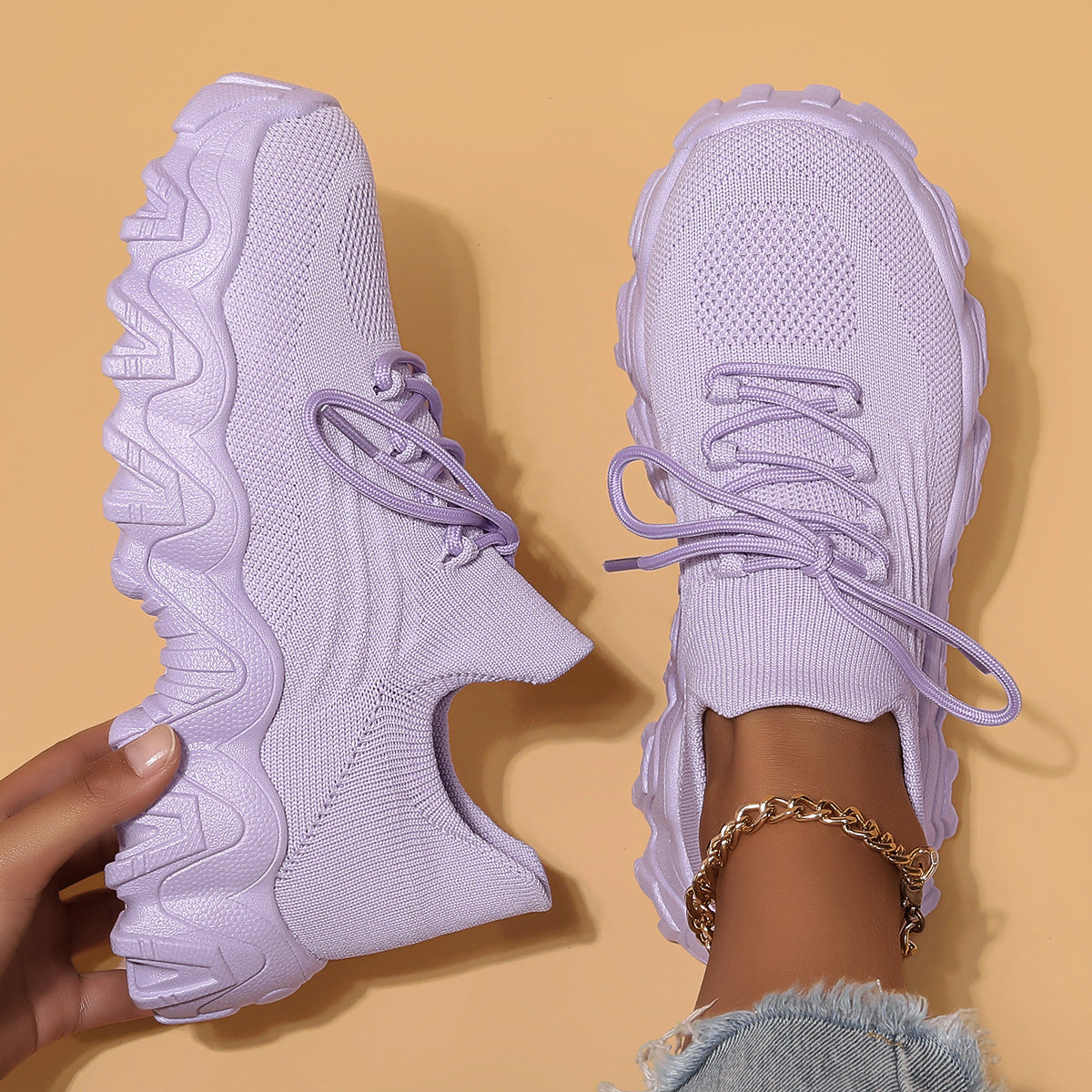 Plus Size Women's Sports Breathable Fly-knit Socks Shoes