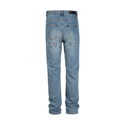 Straight Slim Jeans With Washed Old Blue Stitching