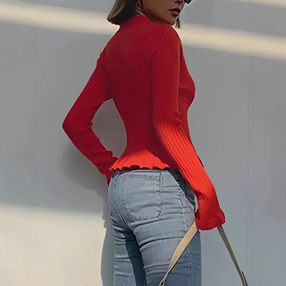 Women's V-neck Flounce Knitted Cardigan Sweater