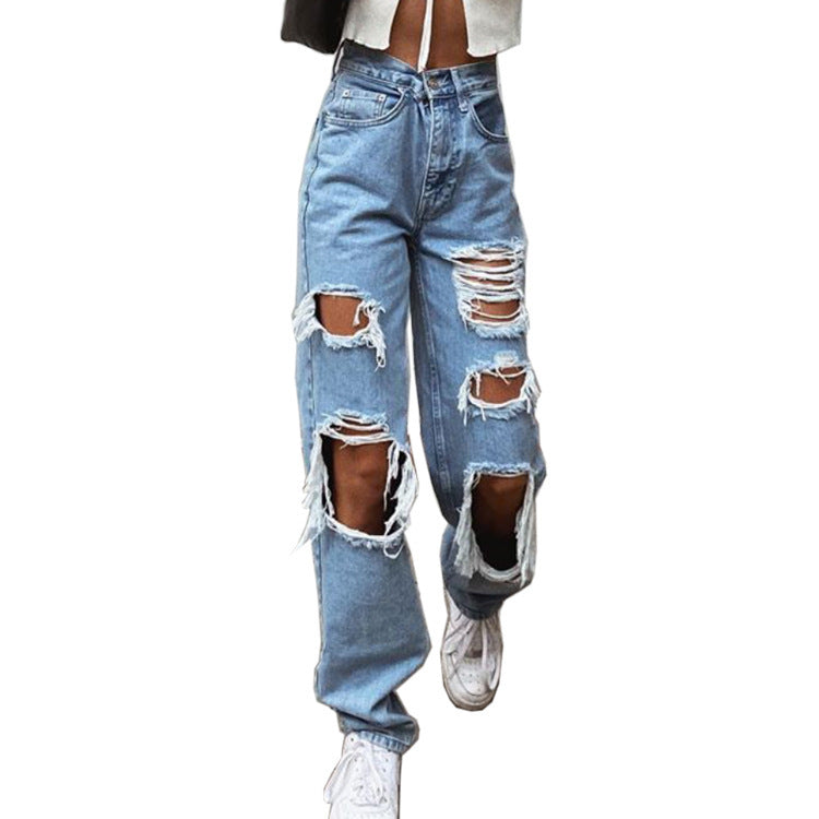 Women's American Retro Hole-punched Jeans