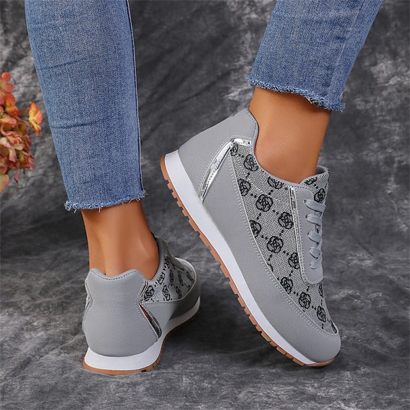 Flower Print Lace-up Sneakers Casual