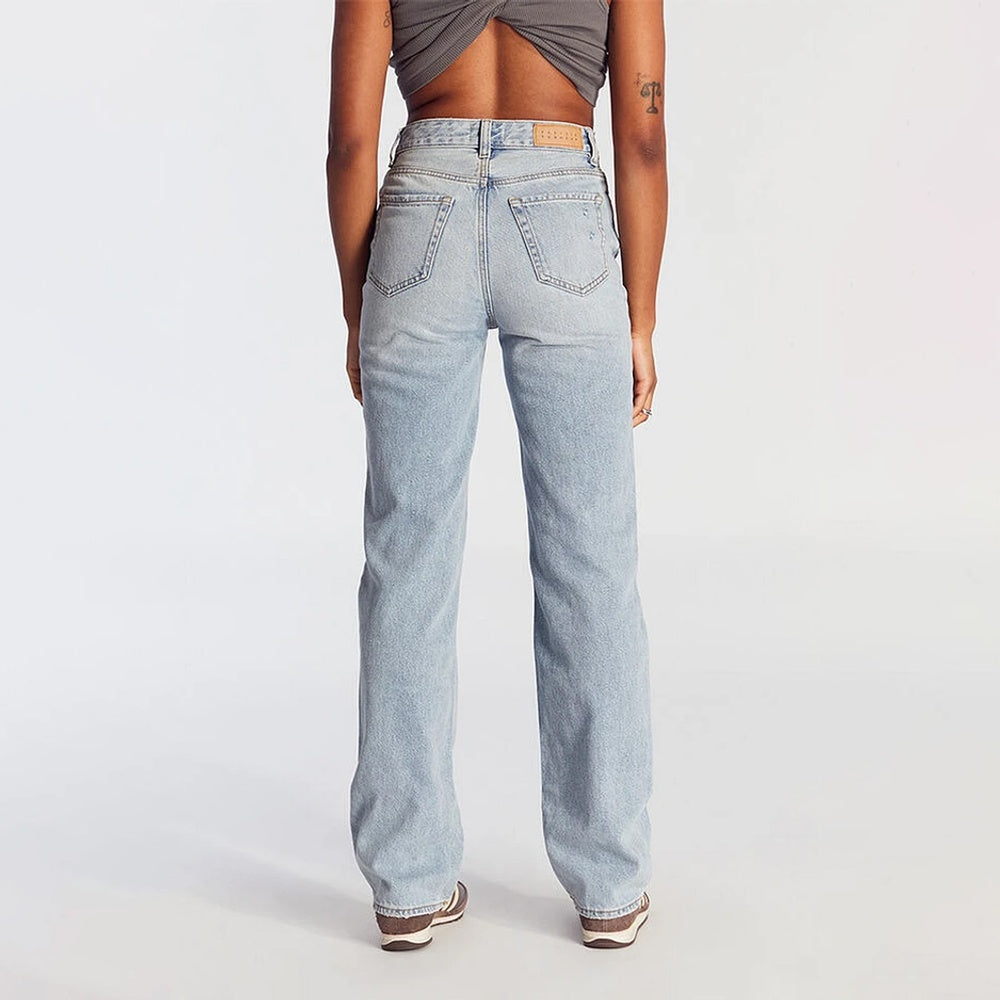 High-Waist Jeans, Wide-Leg Full-Length With Center Pleat, Cotton Denim For All Seasons
