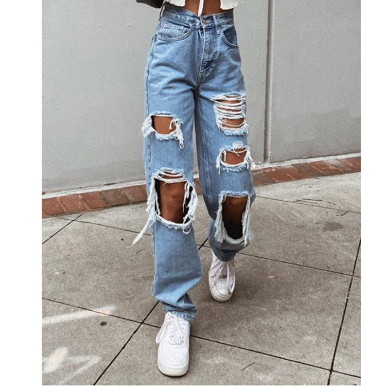 Women's American Retro Hole-punched Jeans