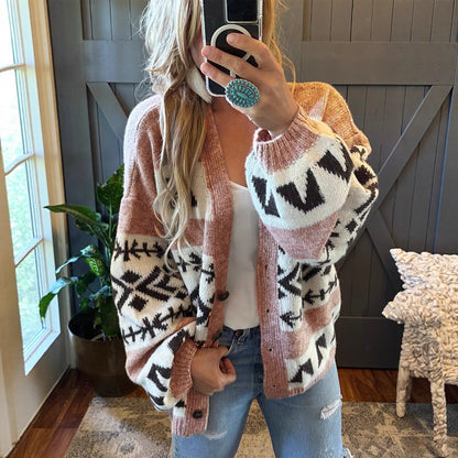 Loose And Lazy Style Jacquard Knitted Cardigan Sweater