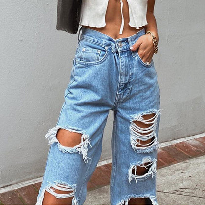 Women's American Retro Hole-punched Jeans