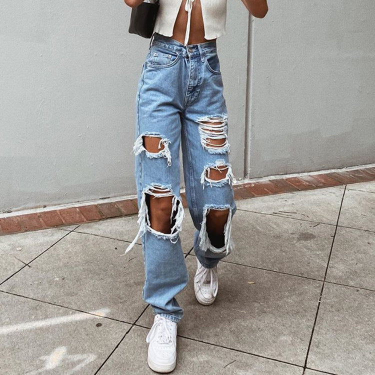 Women's American Retro Hole-punched Jeans