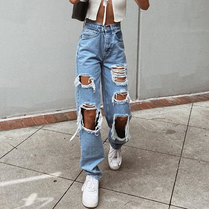 Women's American Retro Hole-punched Jeans