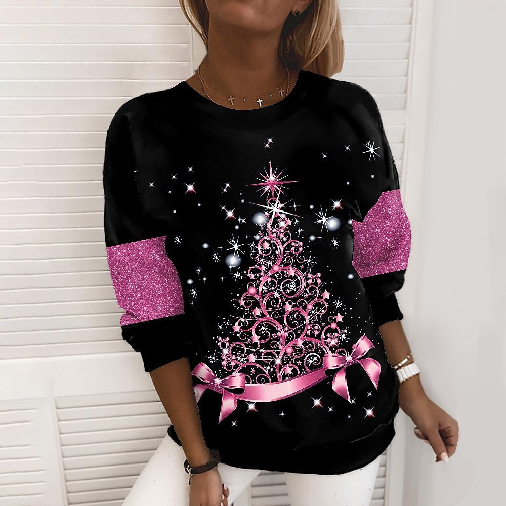 Christmas Pullover Fashion Casual Sweatshirt Long Sleeve Printed Round Neck top