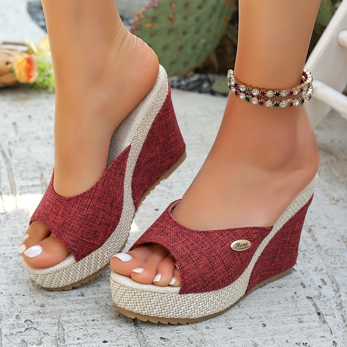 Women's Black Wedge Sandals With Buckle Details
