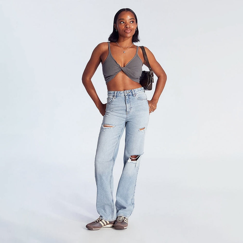 High-Waist Jeans, Wide-Leg Full-Length With Center Pleat, Cotton Denim For All Seasons