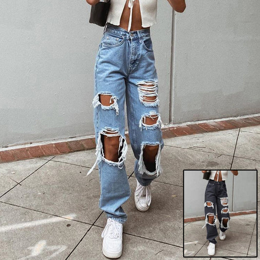 Women's American Retro Hole-punched Jeans