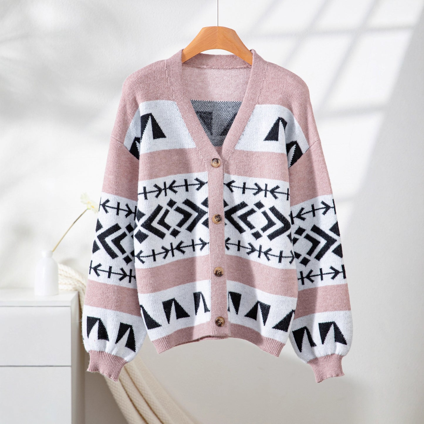 Loose And Lazy Style Jacquard Knitted Cardigan Sweater